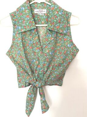 Vintage Guess Green Floral Cropped  Top M